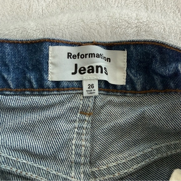 Reformation Amy Button Fly High Rise Blue Jean Shorts - Picture 3 of 11